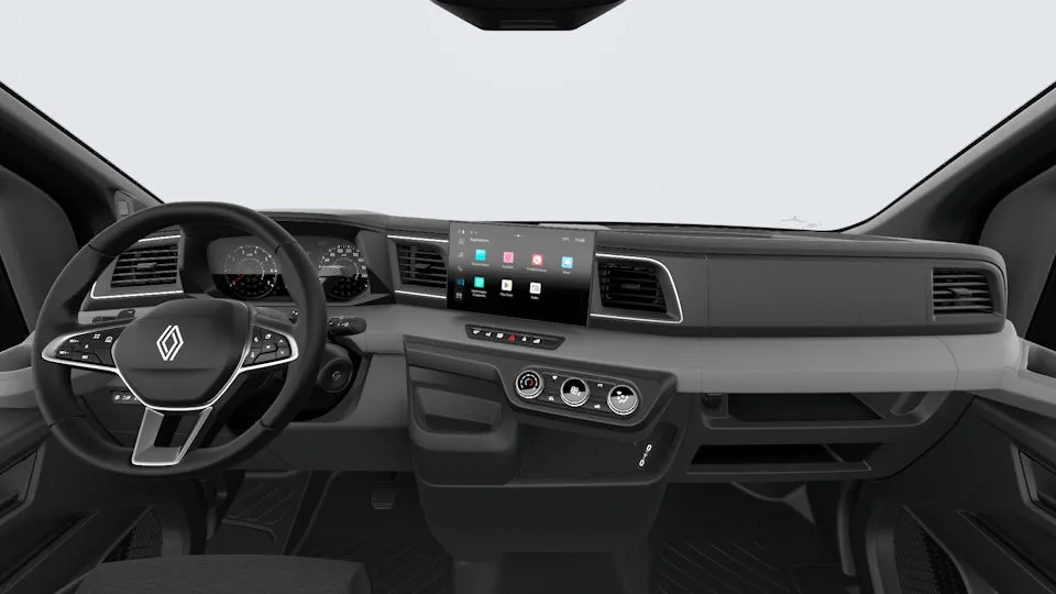 Cockpit des Renault Master mit 10-Zoll-Display und Klimabedienung